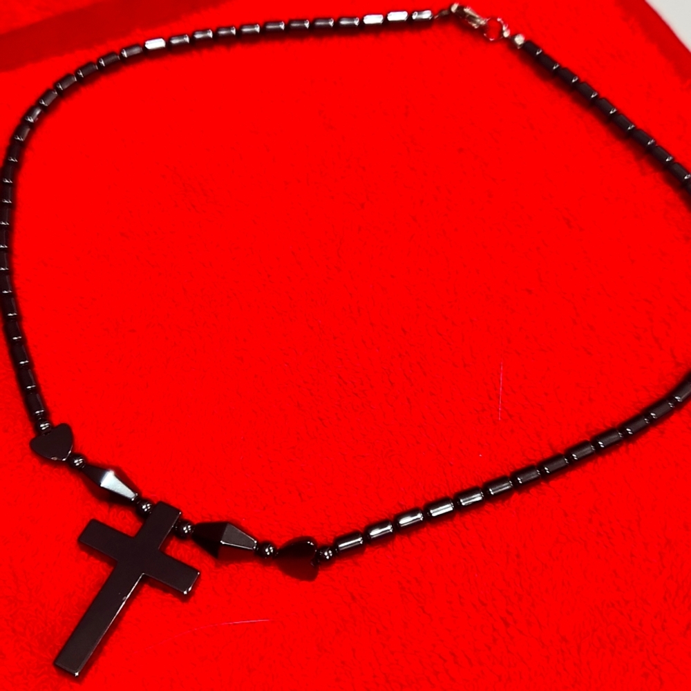 Elegant Black Necklace with Cross Pendant
